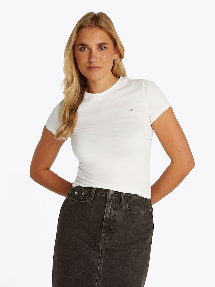 Tommy Jeans White Slim Crew Neck 100% Cotton T-Shirt - Image 1 of 6