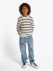 Tommy Hilfiger Cream & Navy 100% Cotton Crew Neck Cable Jumper - Image 1 of 5