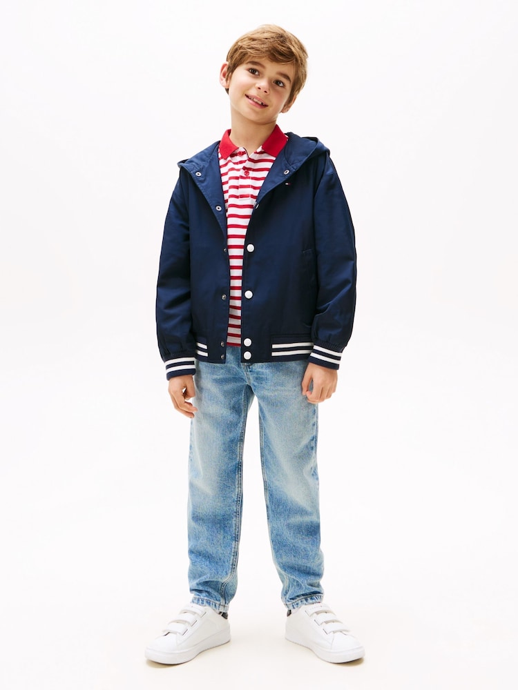 Tommy Hilfiger Blue Hooded Graphic Bomber Jacket - Image 1 of 6