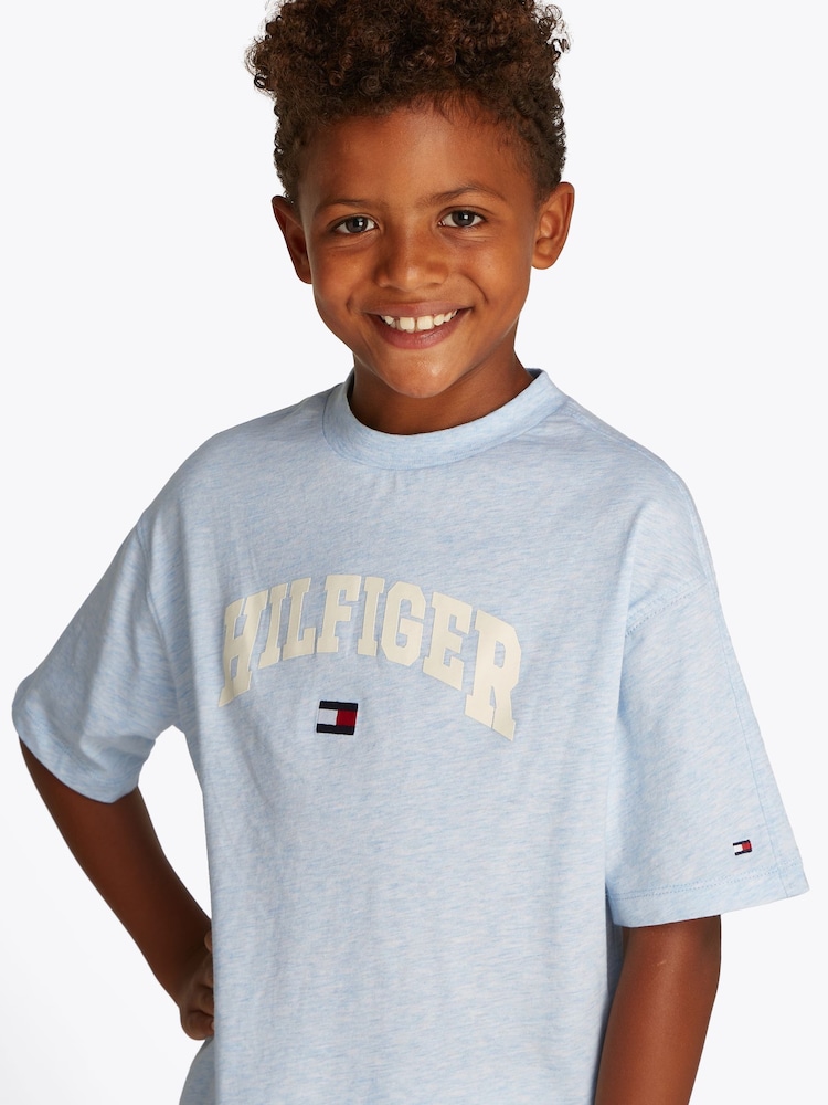 Tommy Hilfiger Blue Denim Varsity Short Sleeve 100% Cotton T-Shirt - Image 3 of 6