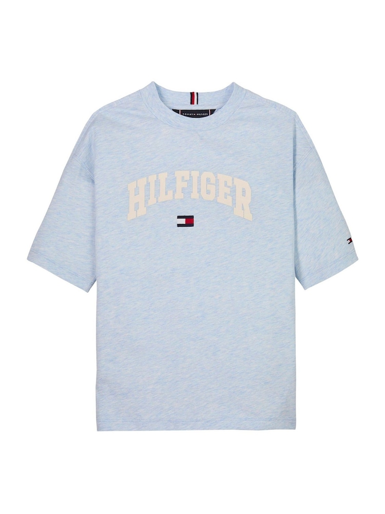 Tommy Hilfiger Blue Denim Varsity Short Sleeve 100% Cotton T-Shirt - Image 4 of 6