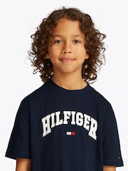 Синий - Футболка в университетском стиле 100% хлопка Tommy Hilfiger - Изображение 3 из 5