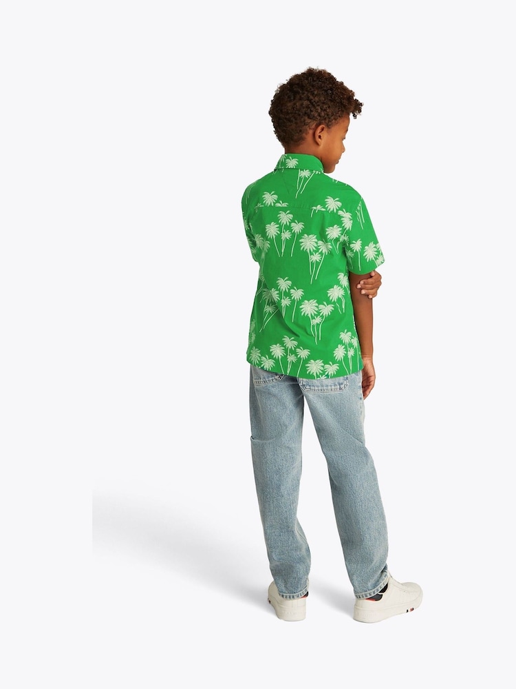 Tommy Hilfiger Green Stretch Poplin Printed Short Sleeve Shirt - Image 2 of 5