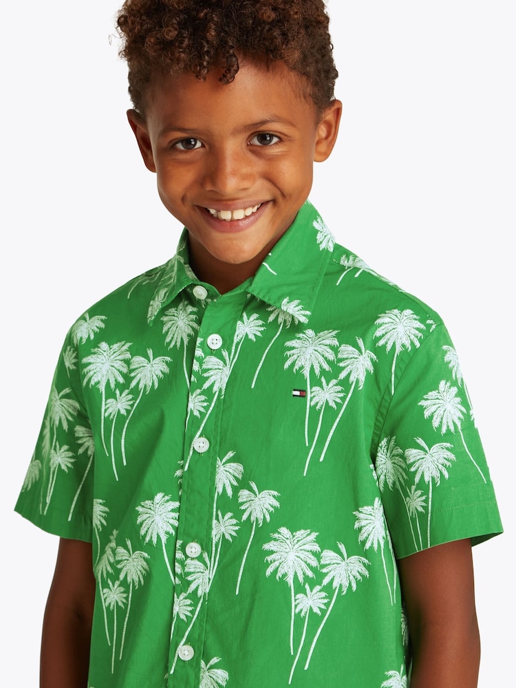 Tommy Hilfiger Green Stretch Poplin Printed Short Sleeve Shirt - Image 3 of 5