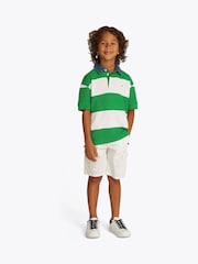 Tommy Hilfiger Green Denim Collar Stripe Short Sleeve 100% Cotton Polo Shirt - Image 1 of 5