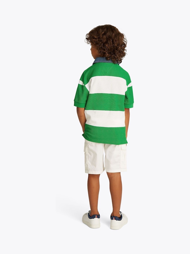 Tommy Hilfiger Green Denim Collar Stripe Short Sleeve 100% Cotton Polo Shirt - Image 2 of 5