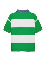 Tommy Hilfiger Green Denim Collar Stripe Short Sleeve 100% Cotton Polo Shirt - Image 5 of 5