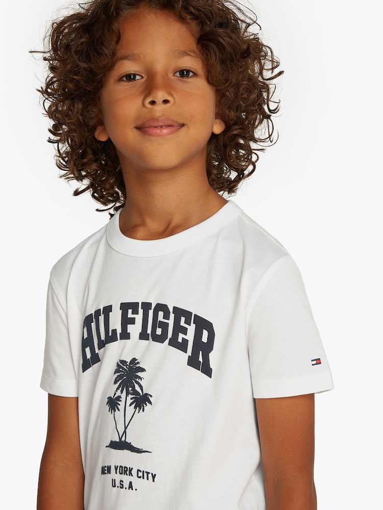 Tommy Hilfiger White Palm Print Short Sleeve 100% Cotton T-Shirt - Image 3 of 6