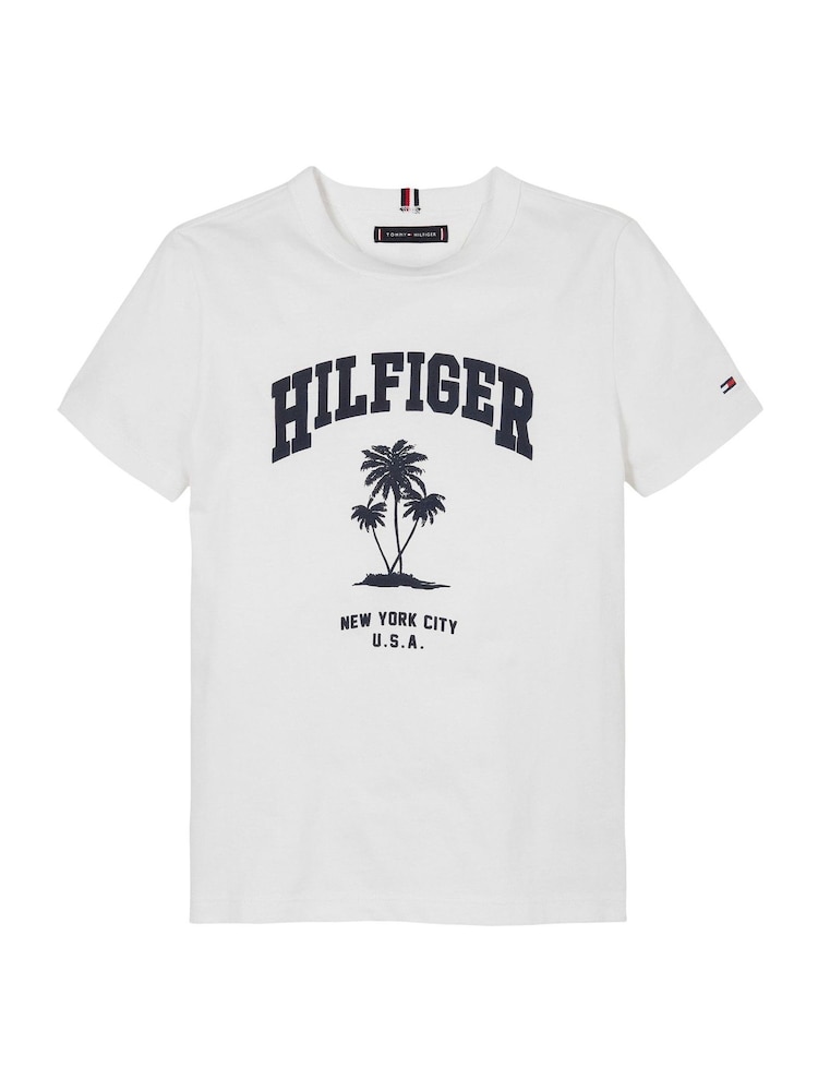 Tommy Hilfiger White Palm Print Short Sleeve 100% Cotton T-Shirt - Image 4 of 6