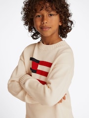 Tommy Hilfiger Cream Flag 100% Cotton Jumper - Image 3 of 6
