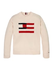 Tommy Hilfiger Cream Flag 100% Cotton Jumper - Image 4 of 6