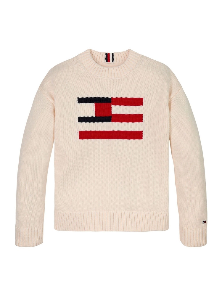 Tommy Hilfiger Cream Flag 100% Cotton Jumper - Image 4 of 6