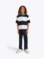 Tommy Hilfiger Blue Denim Collar Stripe Short Sleeve 100% Cotton Polo Shirt - Image 1 of 6