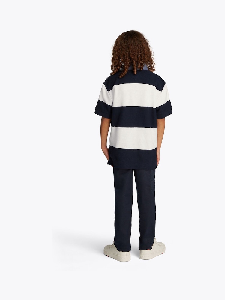 Tommy Hilfiger Blue Denim Collar Stripe Short Sleeve 100% Cotton Polo Shirt - Image 2 of 6