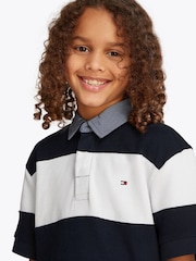 Tommy Hilfiger Blue Denim Collar Stripe Short Sleeve 100% Cotton Polo Shirt - Image 3 of 6