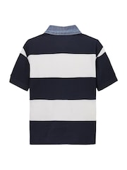 Tommy Hilfiger Blue Denim Collar Stripe Short Sleeve 100% Cotton Polo Shirt - Image 5 of 6