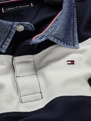 Tommy Hilfiger Blue Denim Collar Stripe Short Sleeve 100% Cotton Polo Shirt - Image 6 of 6