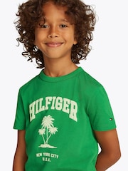 Tommy Hilfiger Green Palm Print Short Sleeve 100% Cotton T-Shirt - Image 3 of 6