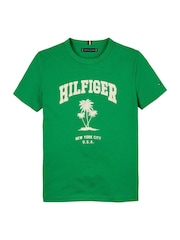 Tommy Hilfiger Green Palm Print Short Sleeve 100% Cotton T-Shirt - Image 4 of 6
