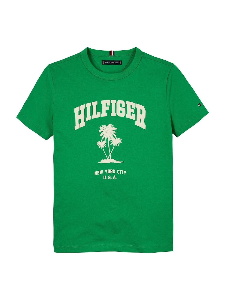 Tommy Hilfiger Green Palm Print Short Sleeve 100% Cotton T-Shirt - Image 4 of 6
