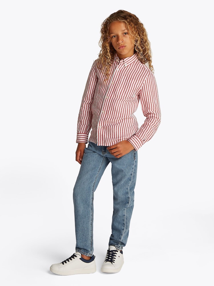 Tommy Hilfiger Red Linen Blend Stripe Long Sleeve Shirt - Image 1 of 5