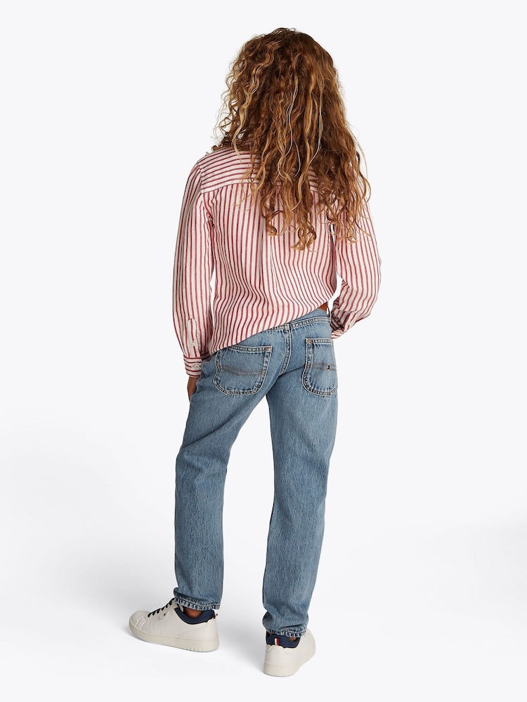 Tommy Hilfiger Red Linen Blend Stripe Long Sleeve Shirt - Image 2 of 5