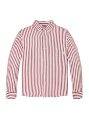 Tommy Hilfiger Red Linen Blend Stripe Long Sleeve Shirt - Image 4 of 5