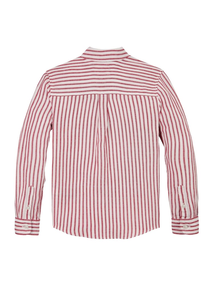Tommy Hilfiger Red Linen Blend Stripe Long Sleeve Shirt - Image 5 of 5