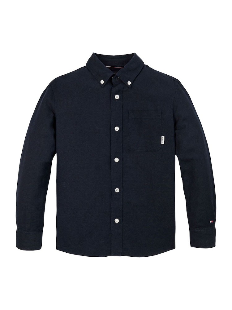 Tommy Hilfiger Blue Relaxed Linen Blend Long Sleeve Shirt - Image 1 of 2