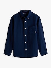 Tommy Hilfiger Blue Relaxed Linen Blend Long Sleeve Shirt - Image 5 of 6