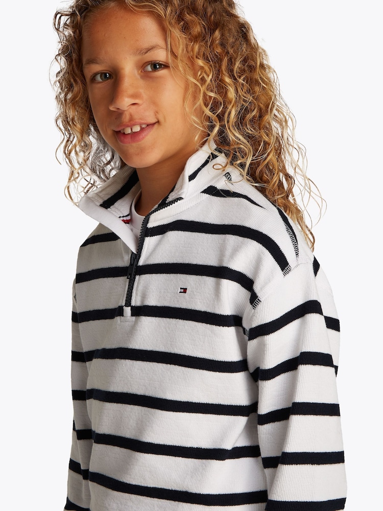 Tommy Hilfiger Blue Stripe Half Zip Sweatshirt - Image 1 of 6