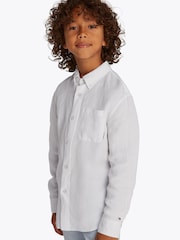 Tommy Hilfiger White Relaxed Linen Blend Long Sleeve Shirt - Image 1 of 5