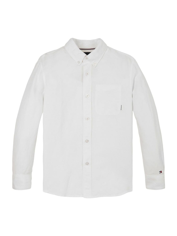 Tommy Hilfiger White Relaxed Linen Blend Long Sleeve Shirt - Image 4 of 5