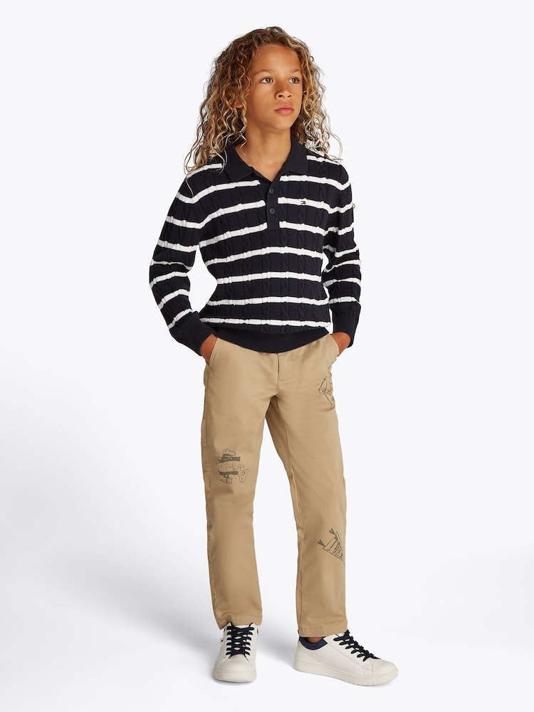 Tommy Hilfiger Blue Cotton Cable Polo Jumper - Image 1 of 6
