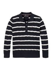Tommy Hilfiger Blue Cotton Cable Polo Jumper - Image 4 of 6