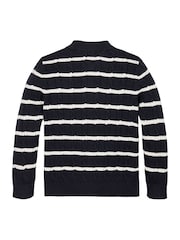 Tommy Hilfiger Blue Cotton Cable Polo Jumper - Image 5 of 6