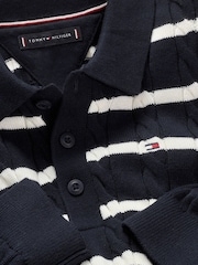 Tommy Hilfiger Blue Cotton Cable Polo Jumper - Image 6 of 6