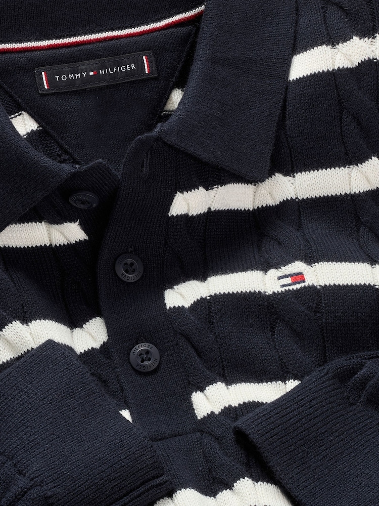 Tommy Hilfiger Blue Cotton Cable Polo Jumper - Image 6 of 6