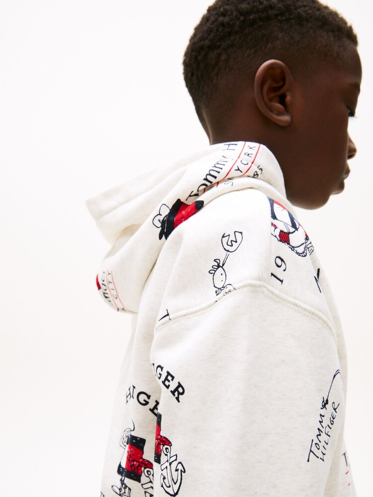 Tommy Hilfiger White All Over Print Hoodie - Image 4 of 8
