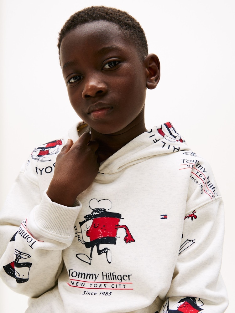 Tommy Hilfiger White All Over Print Hoodie - Image 5 of 8