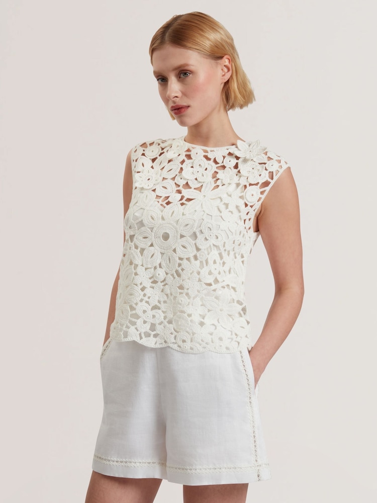 Ted Baker White Joyyra-Crochet Knit Crop Top - Image 1 of 6