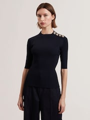 Ted Baker Blue Eeliia Rib Knit Crop Top - Image 1 of 6