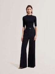 Ted Baker Blue Eeliia Rib Knit Crop Top - Image 2 of 6
