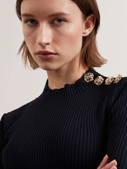 Ted Baker Blue Eeliia Rib Knit Crop Top - Image 3 of 6