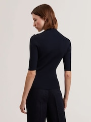 Ted Baker Blue Eeliia Rib Knit Crop Top - Image 4 of 6