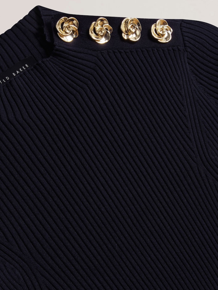 Ted Baker Blue Eeliia Rib Knit Crop Top - Image 6 of 6