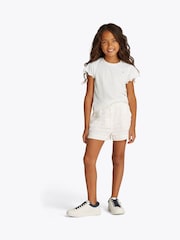 Tommy Hilfiger White Slim Ruffle Short Sleeve Top - Image 1 of 6