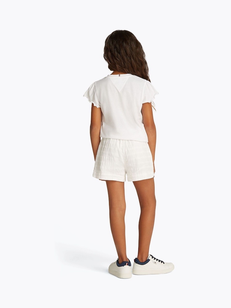 Tommy Hilfiger White Slim Ruffle Short Sleeve Top - Image 2 of 6