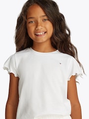 Tommy Hilfiger White Slim Ruffle Short Sleeve Top - Image 3 of 6