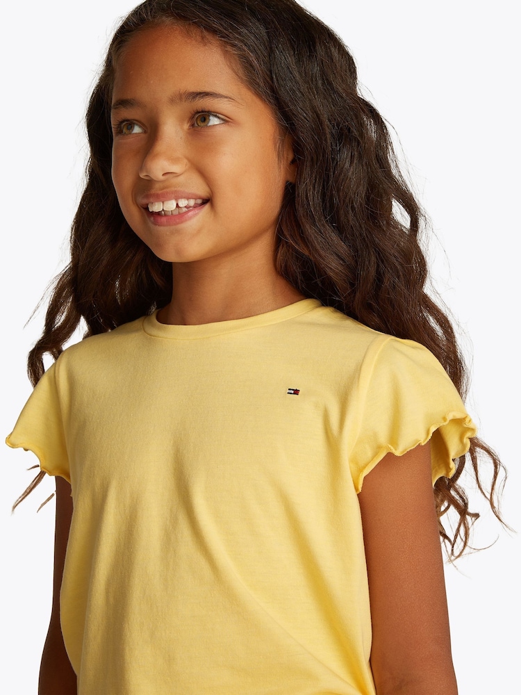 Tommy Hilfiger Yellow Slim Ruffle Short Sleeve Top - Image 1 of 1
